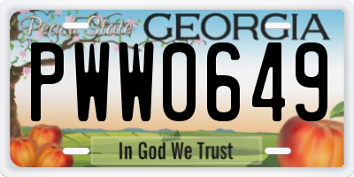 GA license plate PWW0649