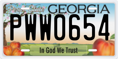 GA license plate PWW0654