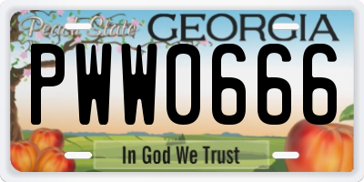 GA license plate PWW0666