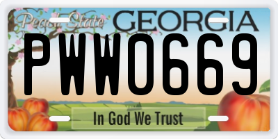 GA license plate PWW0669