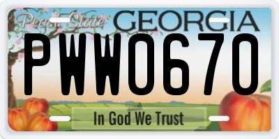 GA license plate PWW0670