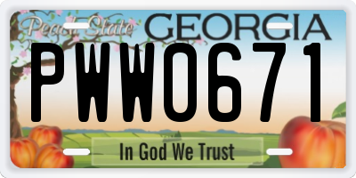 GA license plate PWW0671