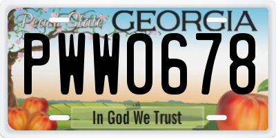 GA license plate PWW0678