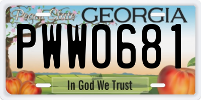 GA license plate PWW0681