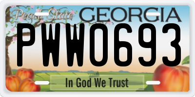 GA license plate PWW0693
