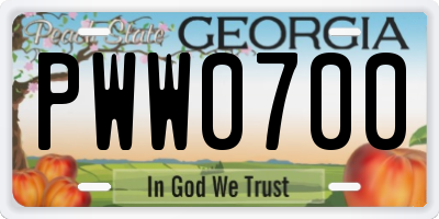 GA license plate PWW0700