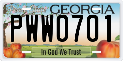 GA license plate PWW0701