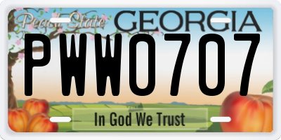 GA license plate PWW0707