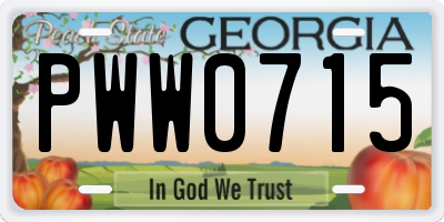 GA license plate PWW0715