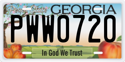 GA license plate PWW0720
