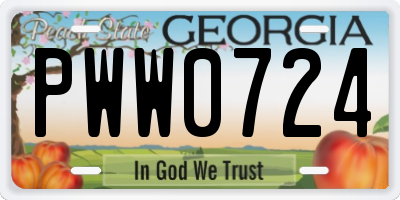 GA license plate PWW0724