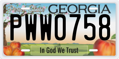 GA license plate PWW0758