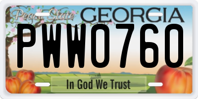 GA license plate PWW0760