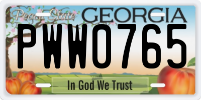 GA license plate PWW0765