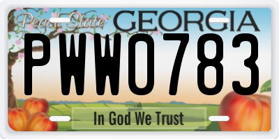 GA license plate PWW0783