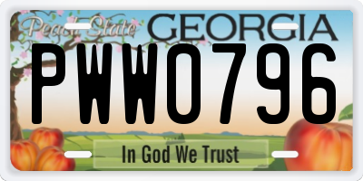 GA license plate PWW0796