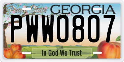 GA license plate PWW0807