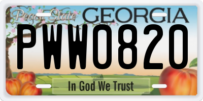 GA license plate PWW0820