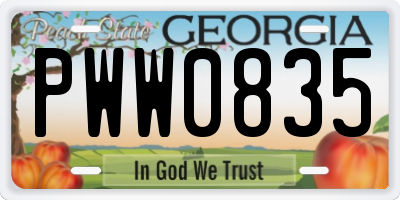 GA license plate PWW0835