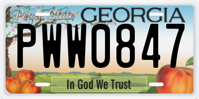 GA license plate PWW0847