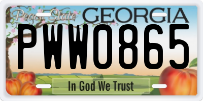 GA license plate PWW0865