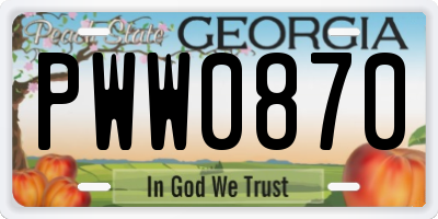GA license plate PWW0870