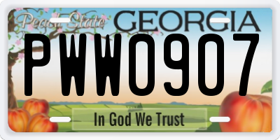 GA license plate PWW0907
