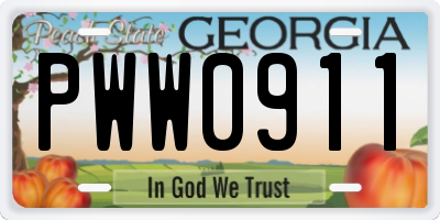 GA license plate PWW0911