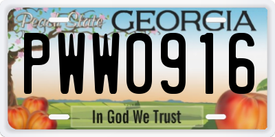 GA license plate PWW0916