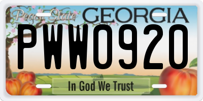 GA license plate PWW0920
