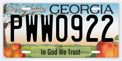 GA license plate PWW0922