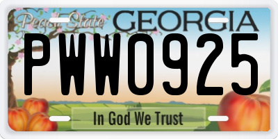 GA license plate PWW0925