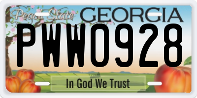 GA license plate PWW0928