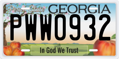 GA license plate PWW0932