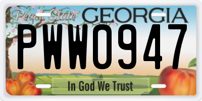 GA license plate PWW0947