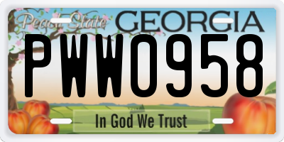 GA license plate PWW0958
