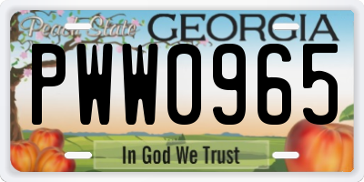 GA license plate PWW0965