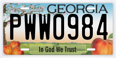 GA license plate PWW0984