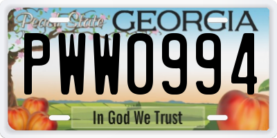 GA license plate PWW0994
