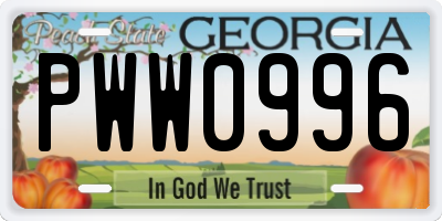 GA license plate PWW0996