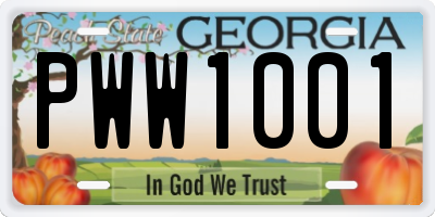 GA license plate PWW1001