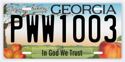 GA license plate PWW1003