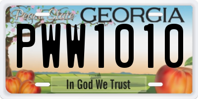 GA license plate PWW1010