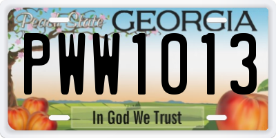 GA license plate PWW1013