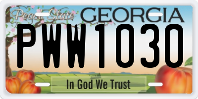GA license plate PWW1030