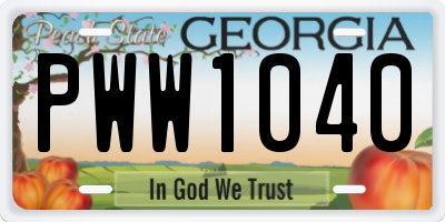 GA license plate PWW1040