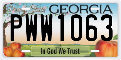 GA license plate PWW1063