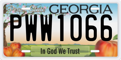 GA license plate PWW1066