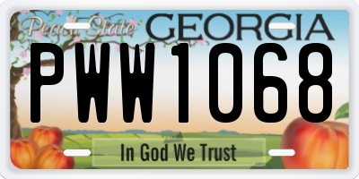 GA license plate PWW1068