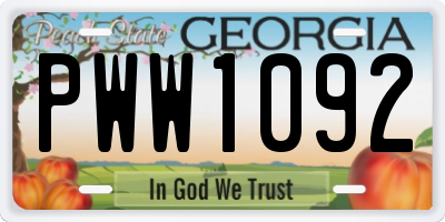 GA license plate PWW1092